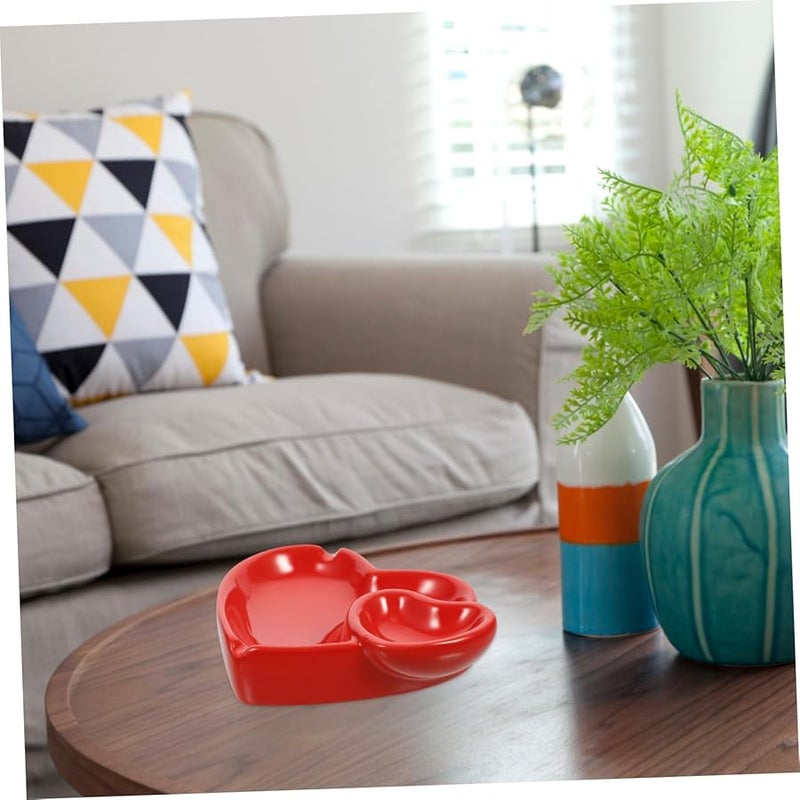 منفضة سيراميك على شكل قلب مقاومة للحرارة حامل رماد مدمج لسطح المكتب ديكور منزلي - Image 3